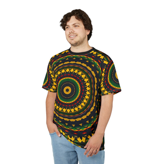 Men's Yellow Green Red Circular Pattern All-Over Print Tee
