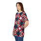 Women's Red, White & Blue Geometric Star Pattern All-Over Print Unisex Cut & Sew Tee