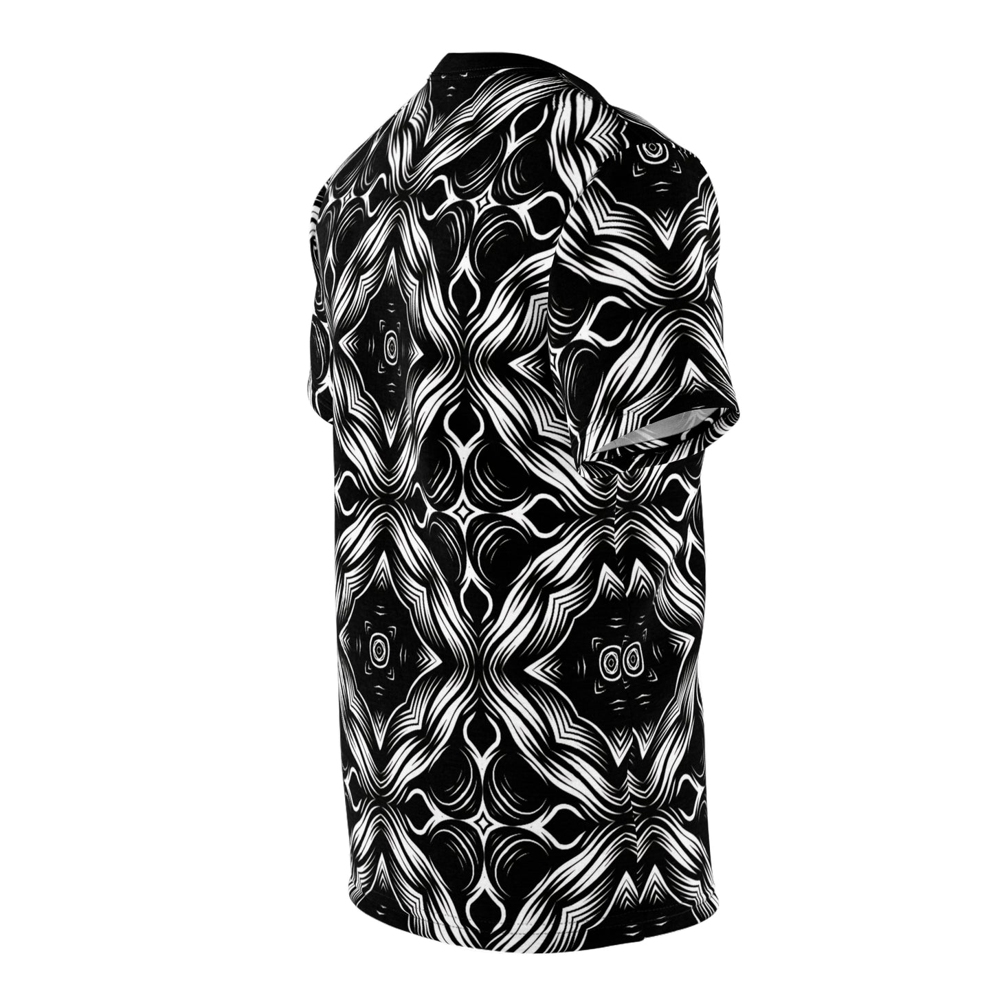Men's Black & White Kaleidoscope Pattern All-Over Print Graphic Shirt