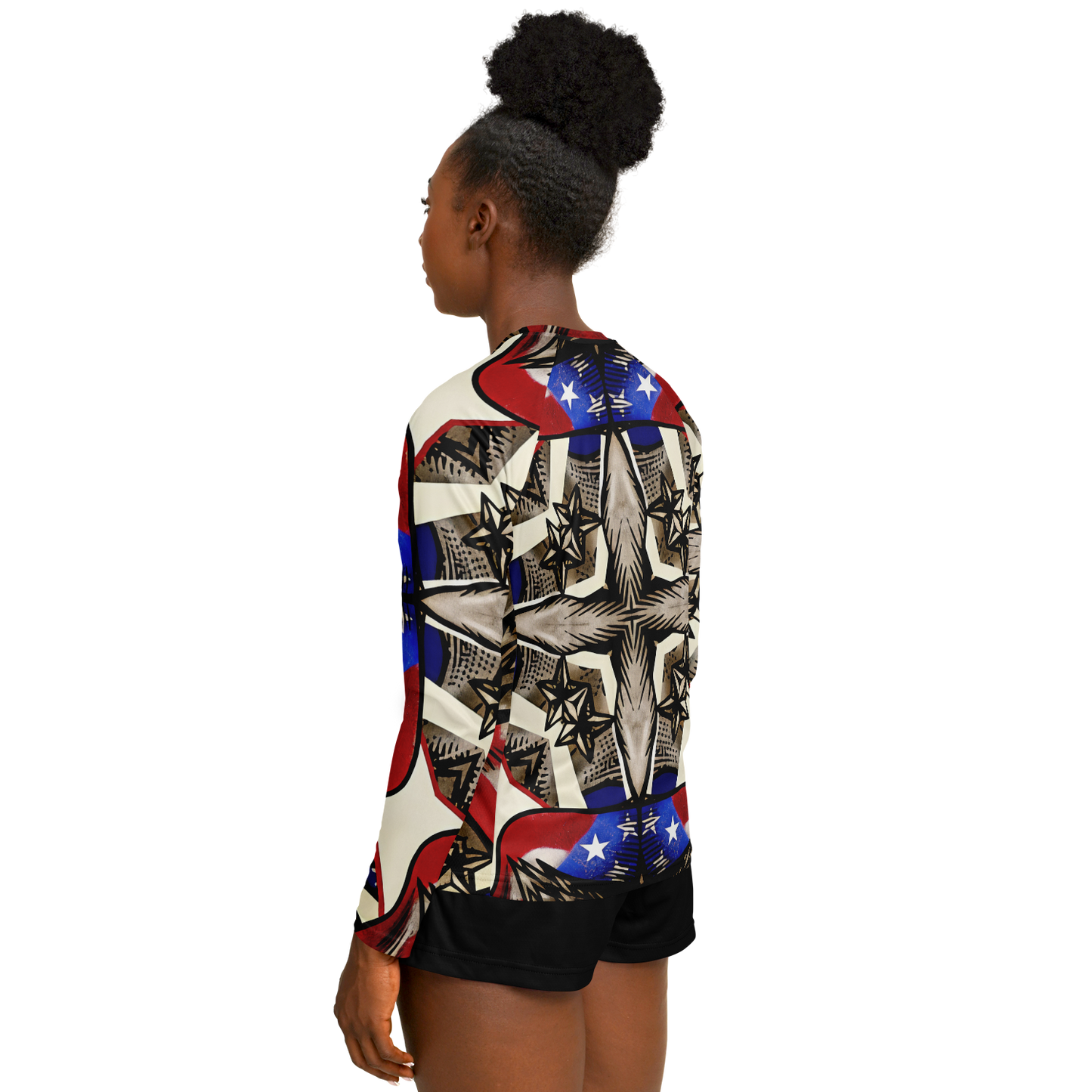 Women's Patriotic Star Kaleidoscope Pattern All-Over Print Long Sleeve Performance Shirt