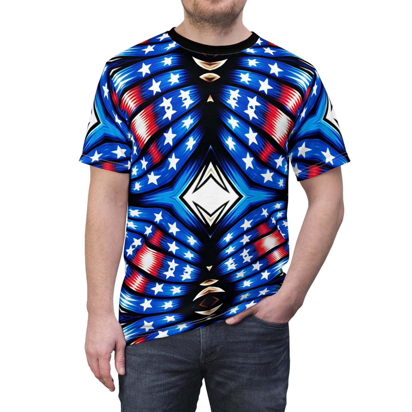 Men's American Flag Pattern All-Over Print Unisex Cut & Sew Tee