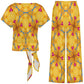 Women's Yellow & Cross Red Heart Pop Pattern All Over Print Side-Tie Short Sleeve Top & Wide-Leg Pants Set