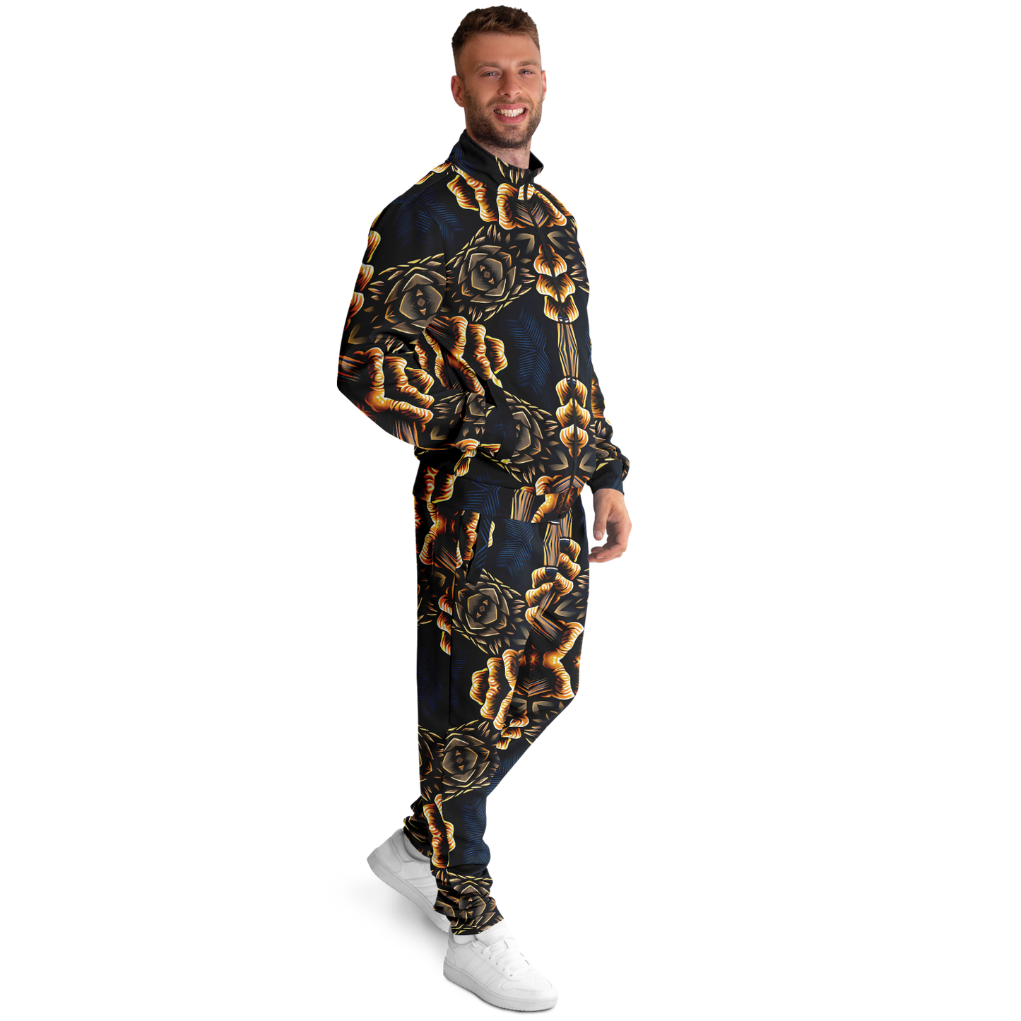 Men's Geometric Gold & Black Pattern Track Jacket and Pants