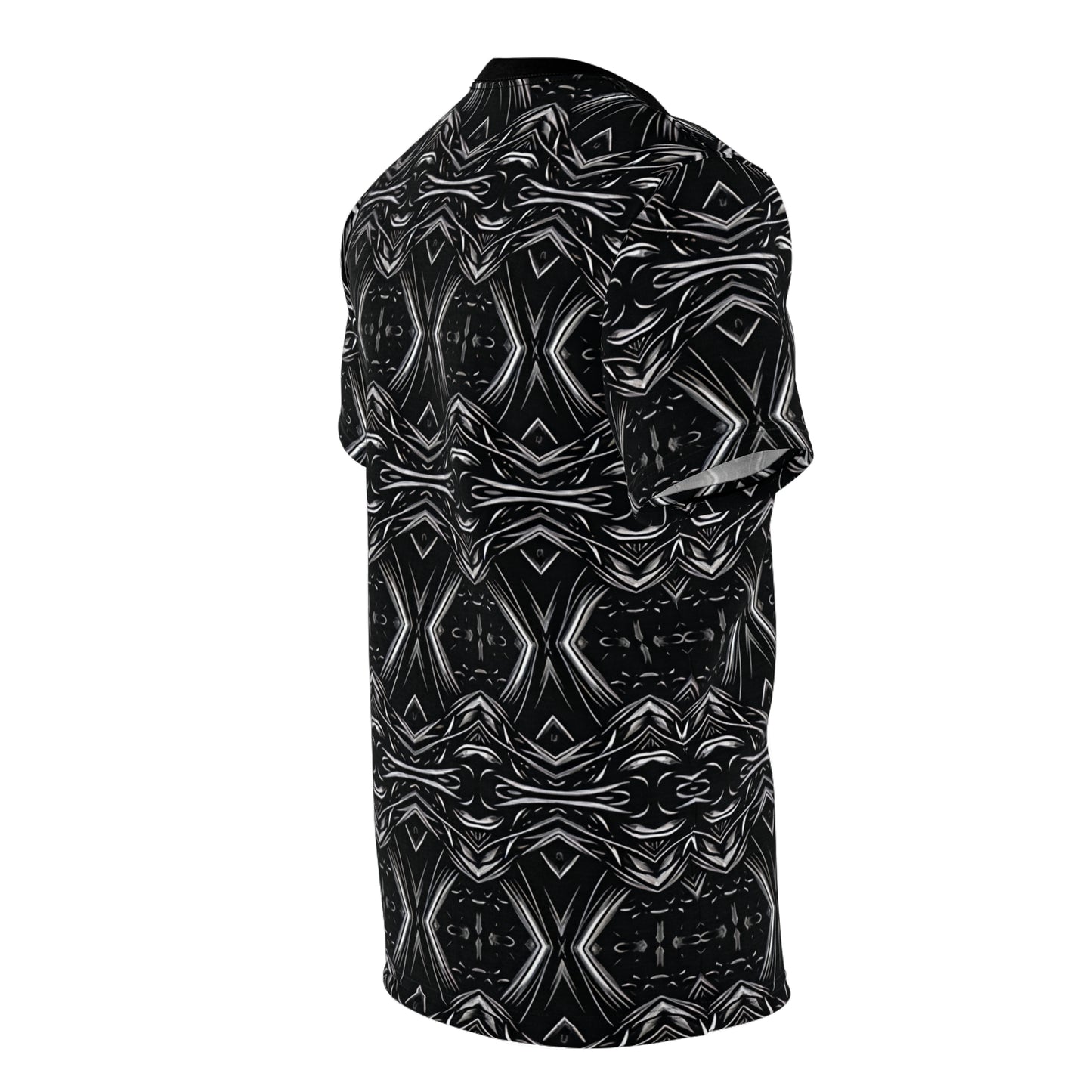 Men's Black Geometric Kaleidoscope Pattern All-Over Print Tee