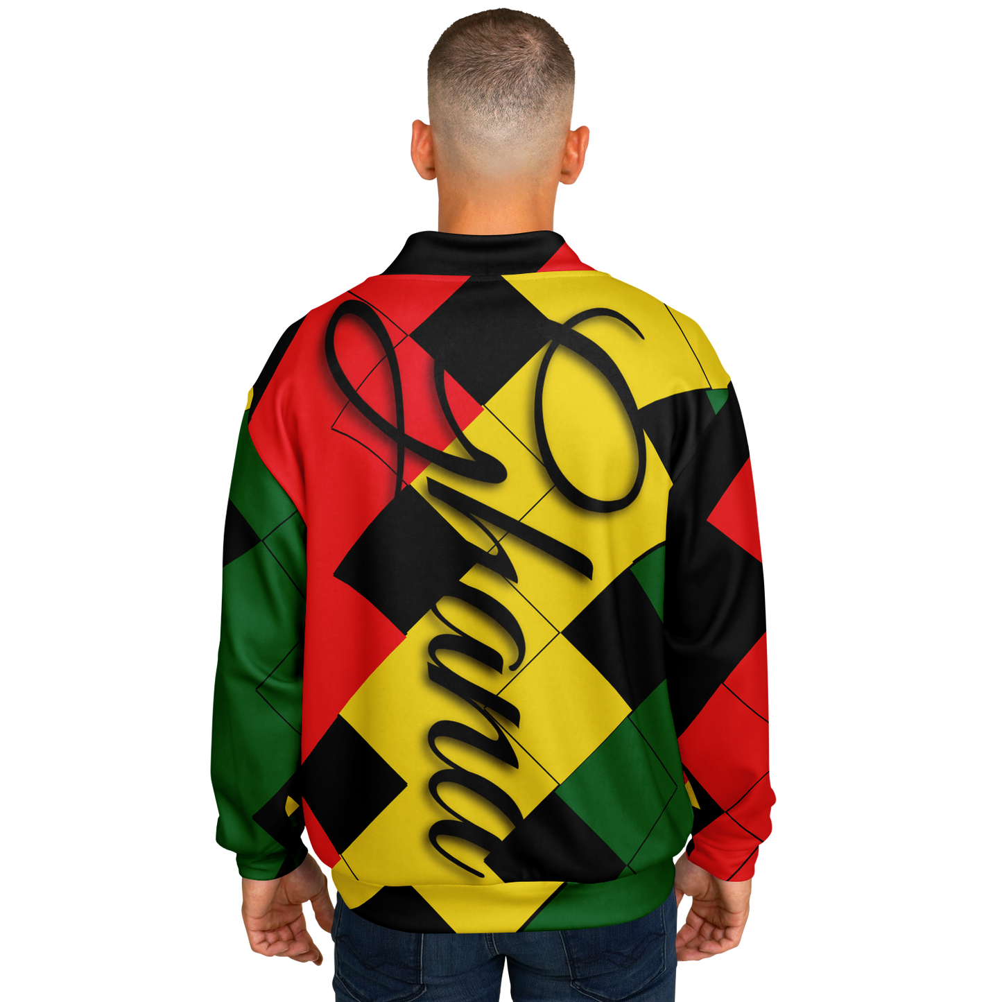 Men's Red Yellow Green and Black Stars Baseball Jacket