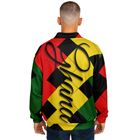 Men's Red Yellow Green and Black Stars Baseball Jacket
