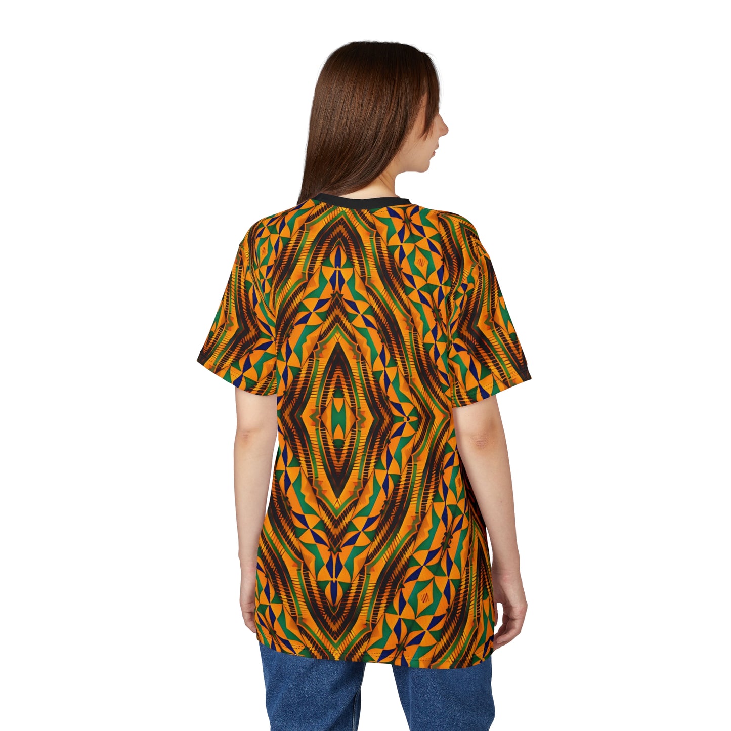 Women's Bold African Kente Inspired Pattern All-Over Print Tee