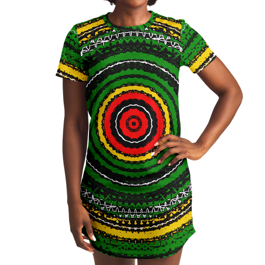 Women's Green Striped with Vibrant Accent Pattern All Over print T-Shirt Dress