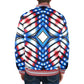 Men's Red White Blue Geometric Pattern All-Over Print All Over Print Striped Trim Bomber Jacket