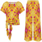 Women's Heart Kaleidoscope Pattern All Over Print Side-Tie Short Sleeve Top & Wide-Leg Pants Set