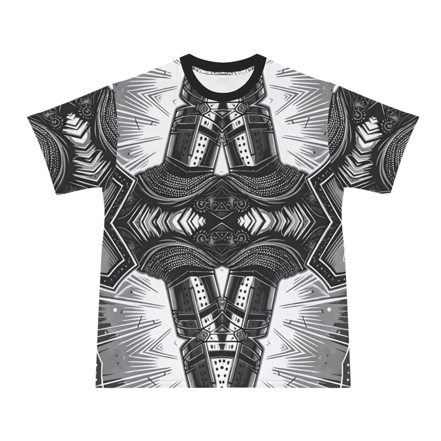 Men's Classic Black & White Geometric Pattern All Over Print All Over Print Ribbed Collar T-Shirt