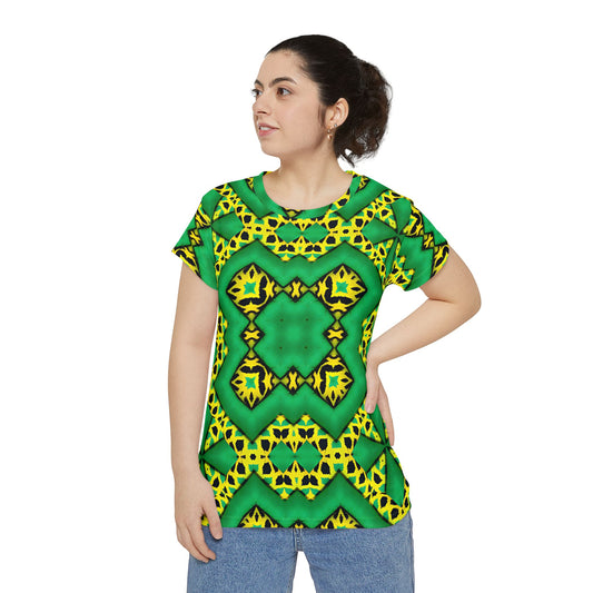 Women's Kaleidoscope Green & Yellow All-Over Print Tee