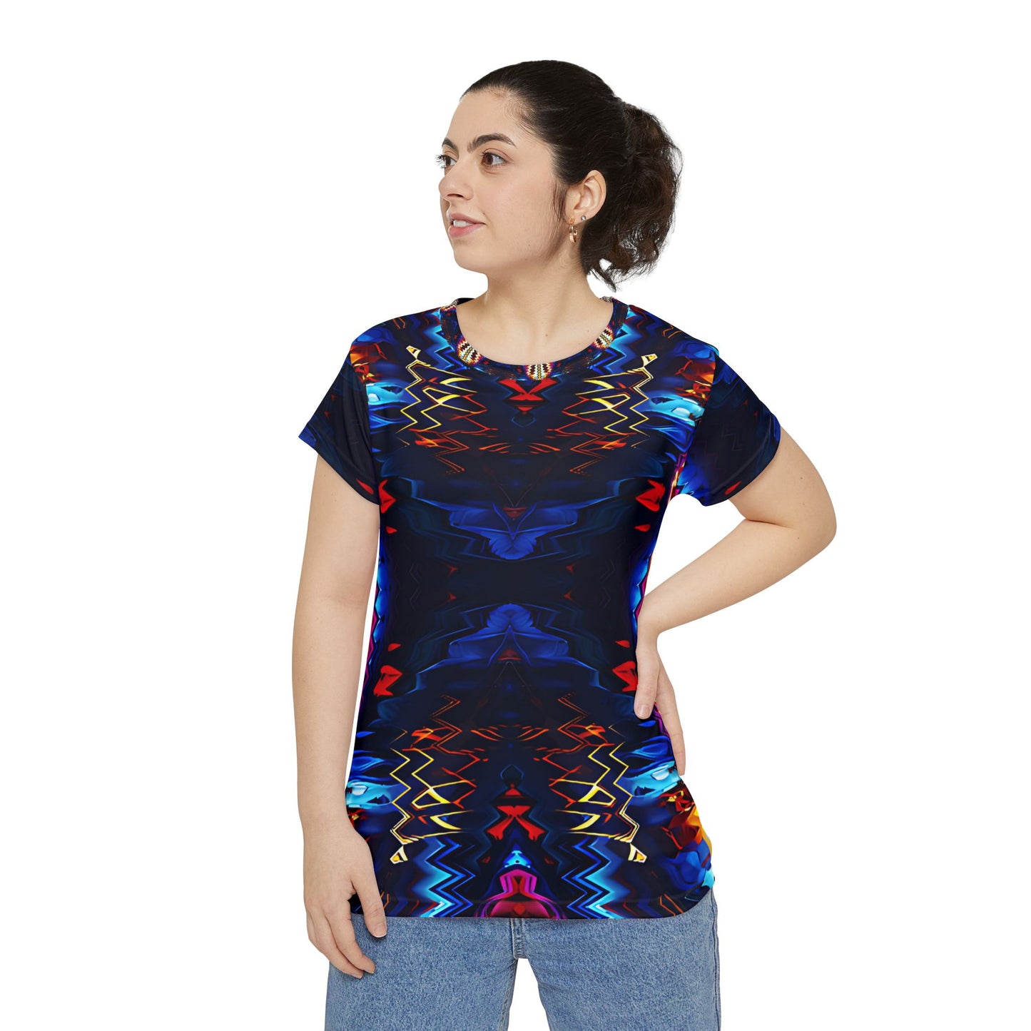 Women's Kaleidoscope Neon Abstract All-Over Print Unisex Cut & Sew Tee