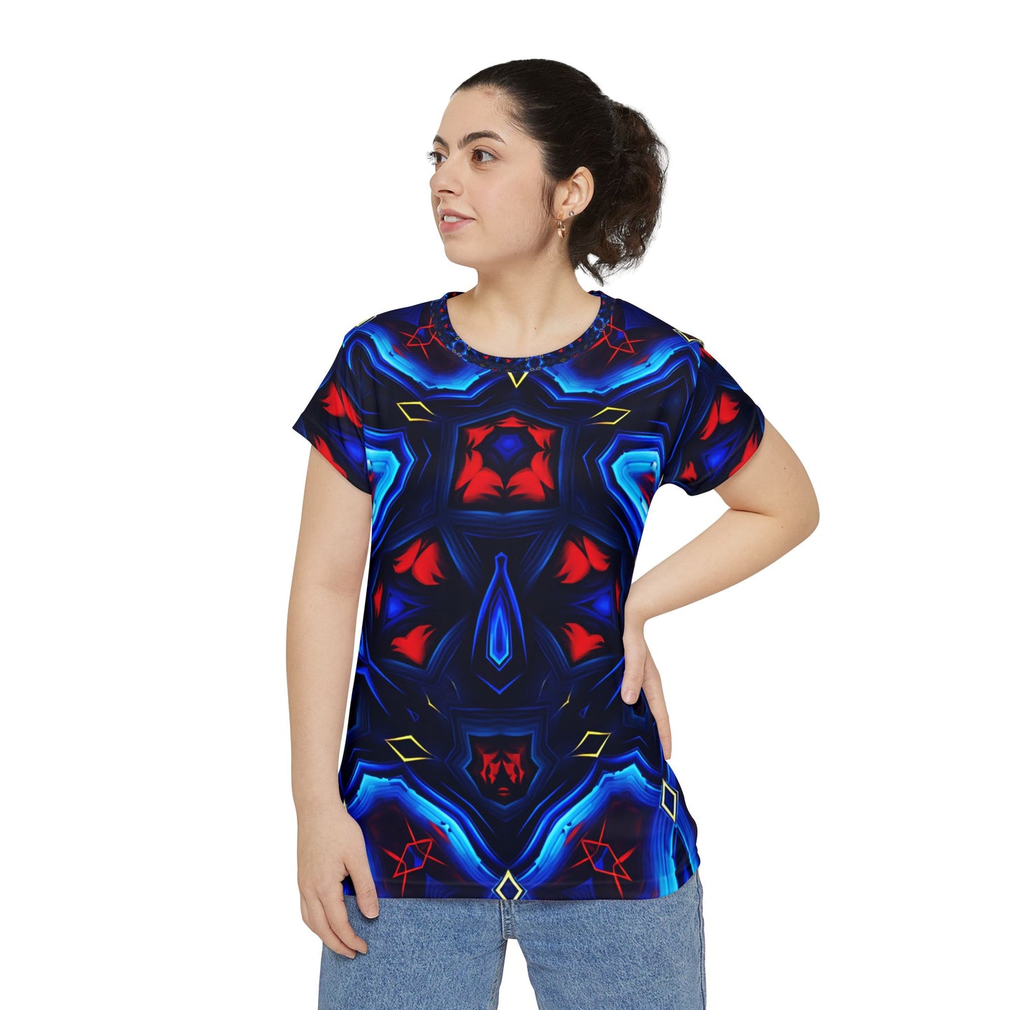 Women's Kaleidoscope Neon Floral All-Over Print Unisex Cut & Sew Tee