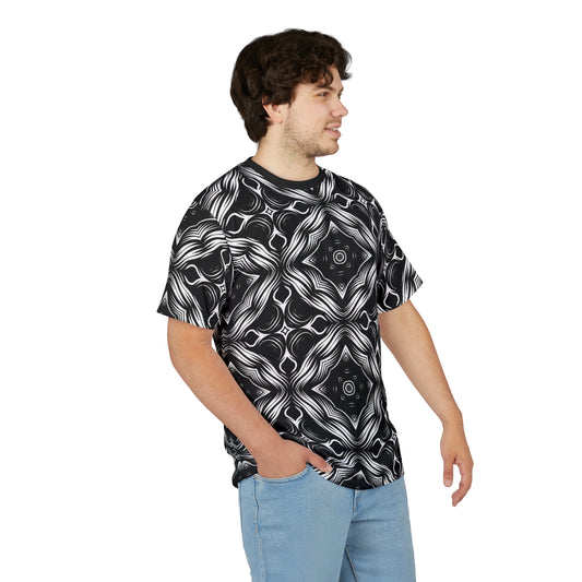 Men's Black & White Kaleidoscope Pattern All-Over Print Graphic Shirt