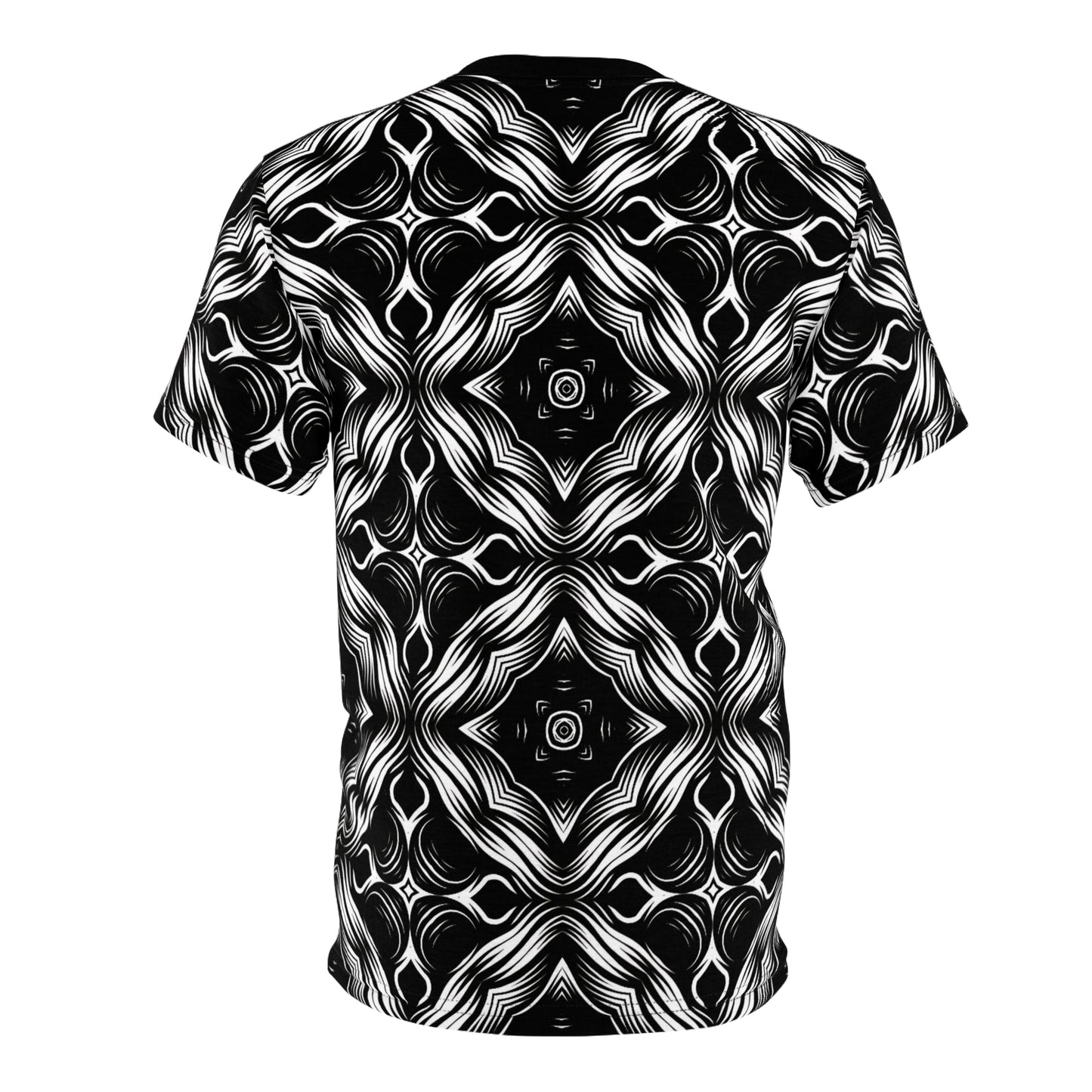 Men's Black & White Kaleidoscope Pattern All-Over Print Graphic Shirt
