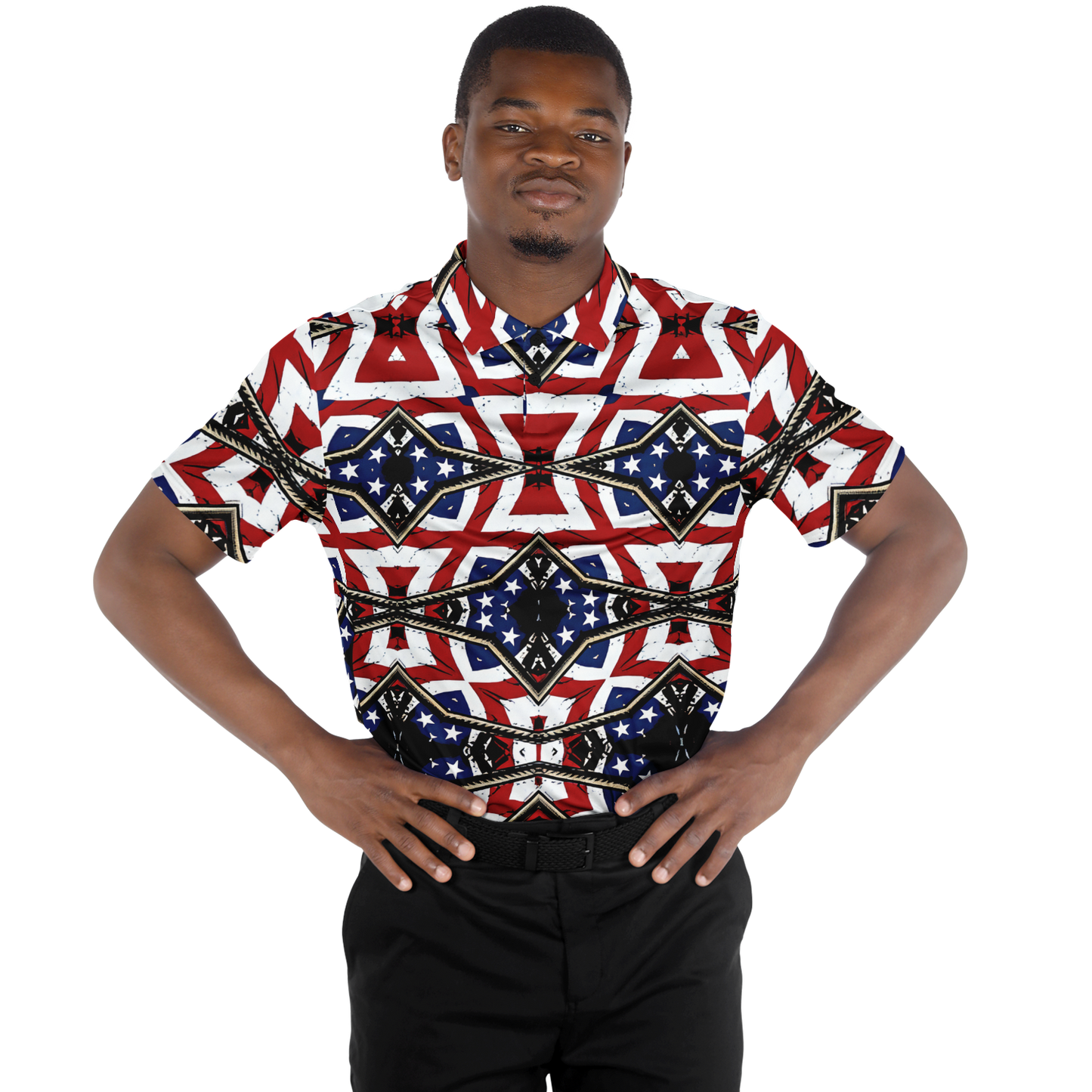 Men's Patriotic Star Kaleidoscope Pattern All-Over Print Polo Shirt