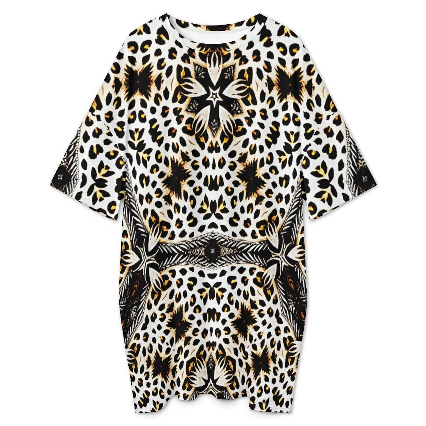 Women's Leopard Kaleidoscope Pattern All-Over Print Oversized T- Shirt Loungewear