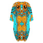 Women's Turquoise & Orange Geometric Pattern All Over Print Oversized T- Shirt Loungewear