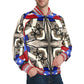 Men's Patriotic Star Kaleidoscope Pattern All-Over Print Striped Trim Bomber Jacket