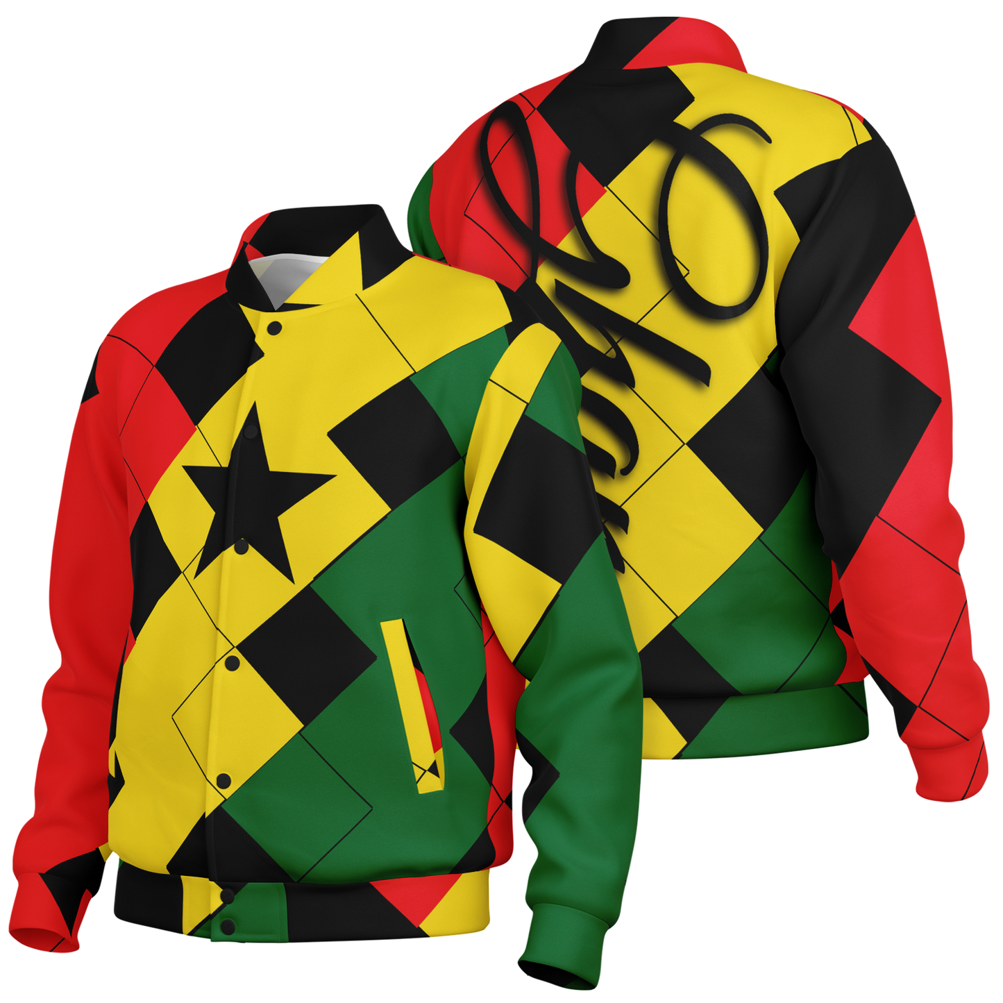 Women's Red Yellow Green and Black Stars Baseball Jacket