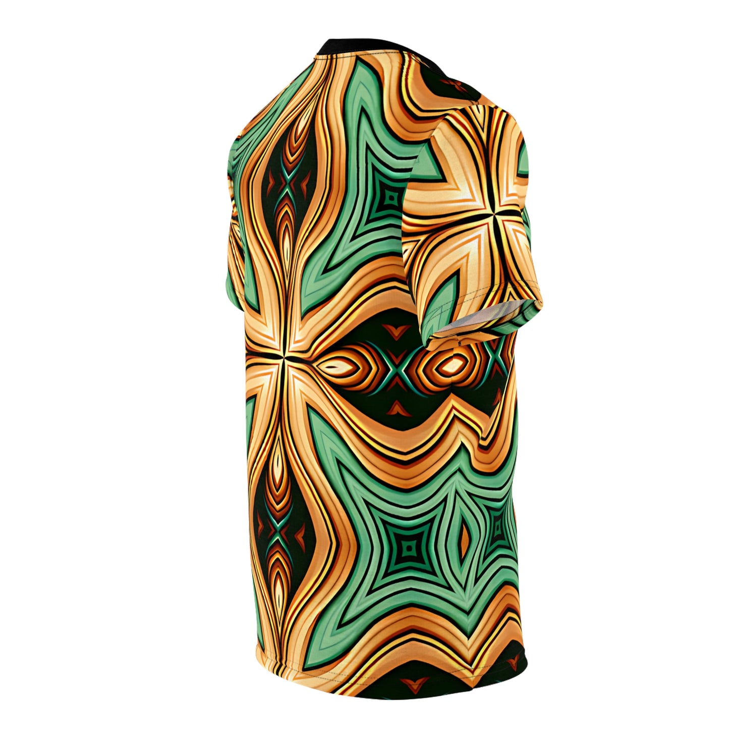 Men's Green & Gold Psychedelic Floral Pattern All-Over Print Tee