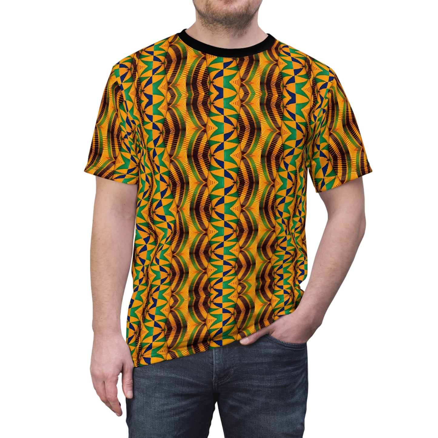 Men's African Kente Geometric Pattern All-Over Print Tee