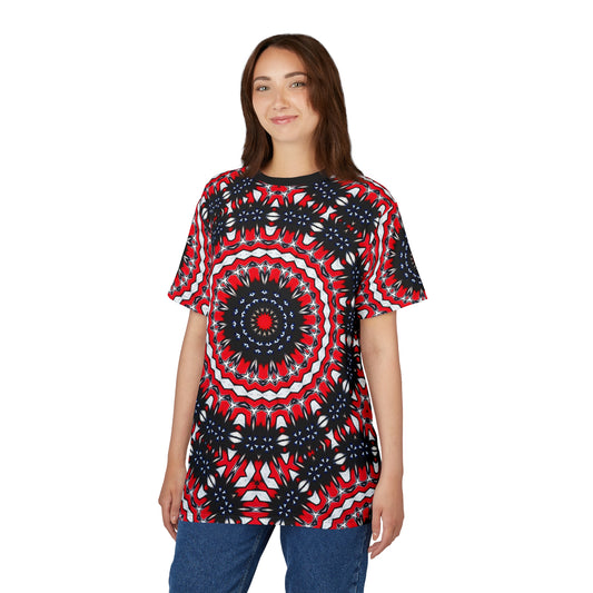 Women's Red, Black & White Psychedelic Pattern All-Over Print Shirt