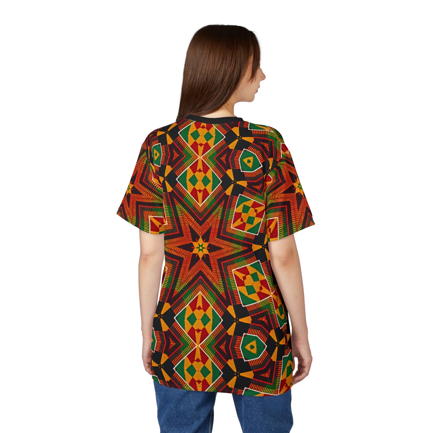 Women's African Kente Geometric Star Pattern All-Over Print Tee