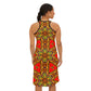 Women's Vibrant Red & Gold Racer back All-Over Print Dress