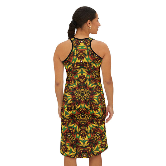 Women Vintage Earth Tone Racer back All-Over-Print Dress