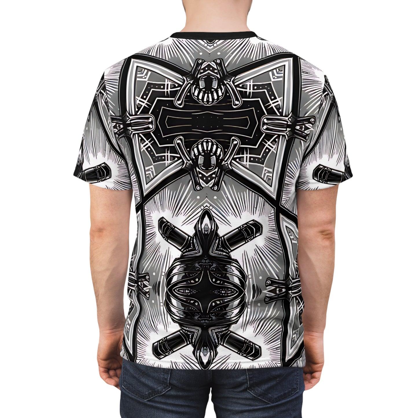 Men's Monochrome Gothic Kaleidoscope Pattern All Over Print Tee