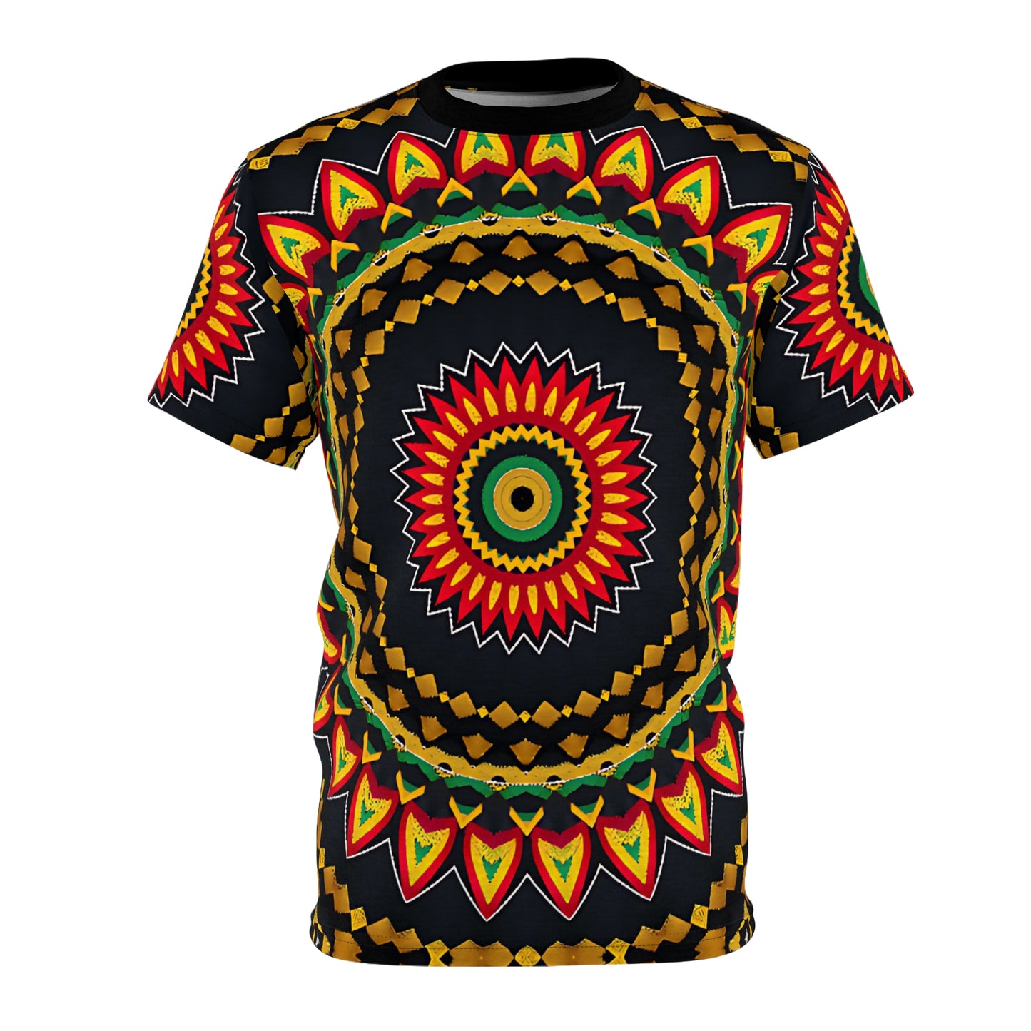Women's Yellow Green Red Circular Pattern All-Over Print Tee