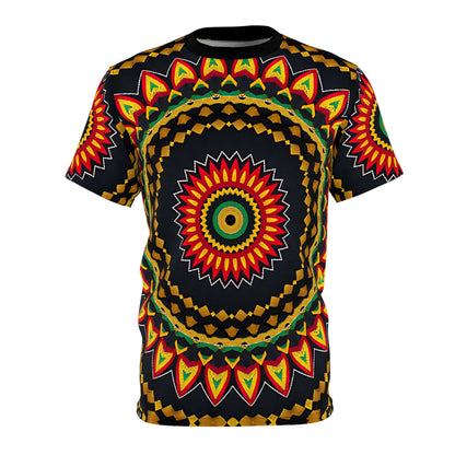 Women's Yellow Green Red Circular Pattern All-Over Print Tee