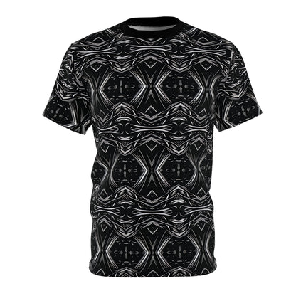Men's Black Geometric Kaleidoscope Pattern All-Over Print Tee