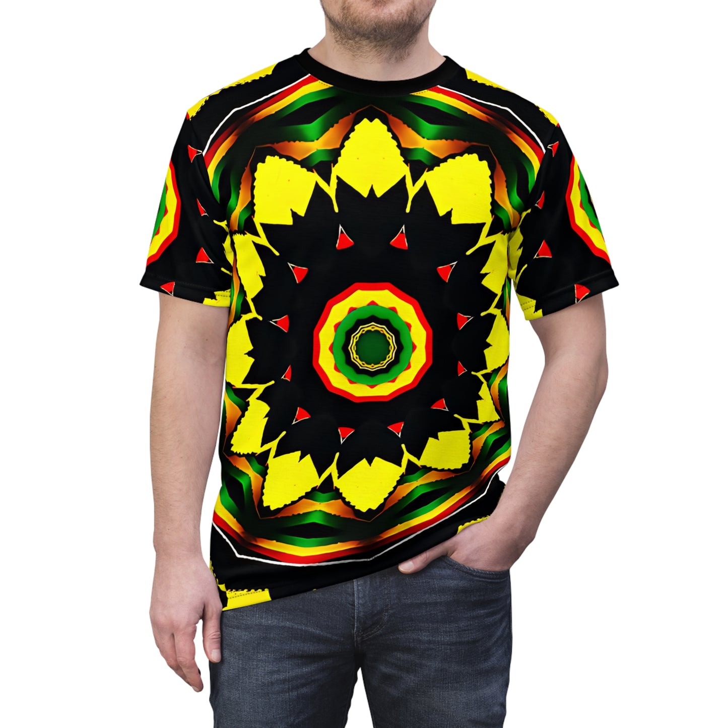 Men's Psychedelic Floral Pattern All-Over Print Tee