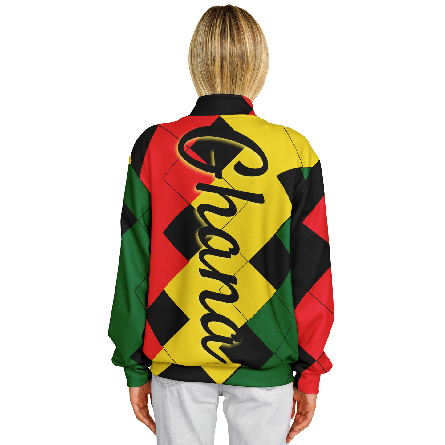Women's Ghana Flag & Black Star Pattern All-Over Print Baseball Jacket
