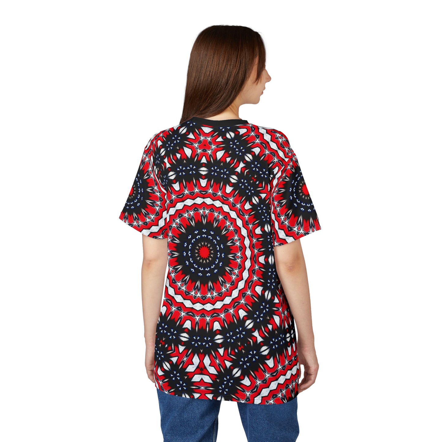 Women's Red, Black & White Psychedelic Pattern All-Over Print Shirt