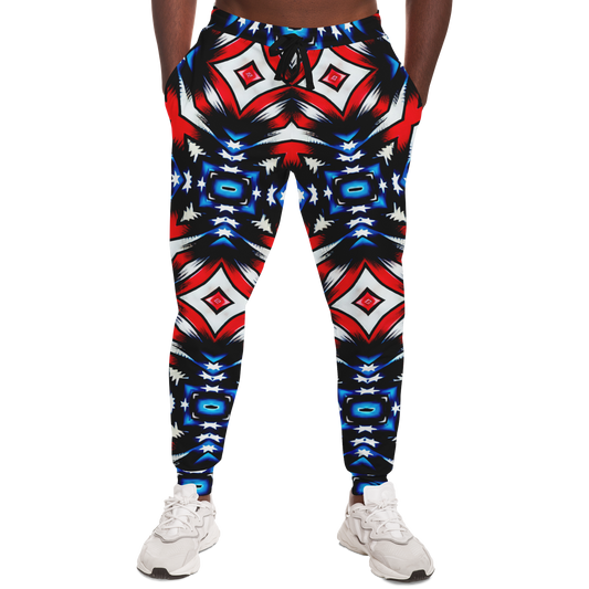 Men's Red White Blue Geometric Pattern All-Over Print Athletic Jogger