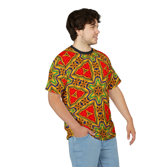 Men's Vibrant Red & Gold Star All-Over Print Festival Tee
