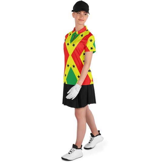Women's Red Yellow Green Black Stars Pride Flag Polyester Polo Shirt