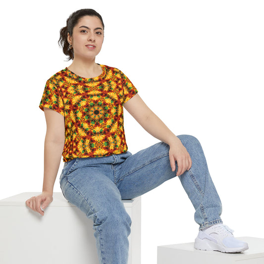 Women's Vibrant Geometric Short Sleeve All-Over Print Shirt