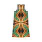 Women's Green & Gold Psychedelic Floral Pattern All-Over Print Racer back Dress