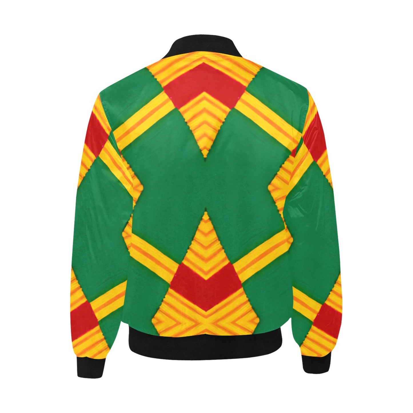 Men Bold Green, Red & Gold African Kente-Inspired Pattern All-Over Print Bomber Jacket
