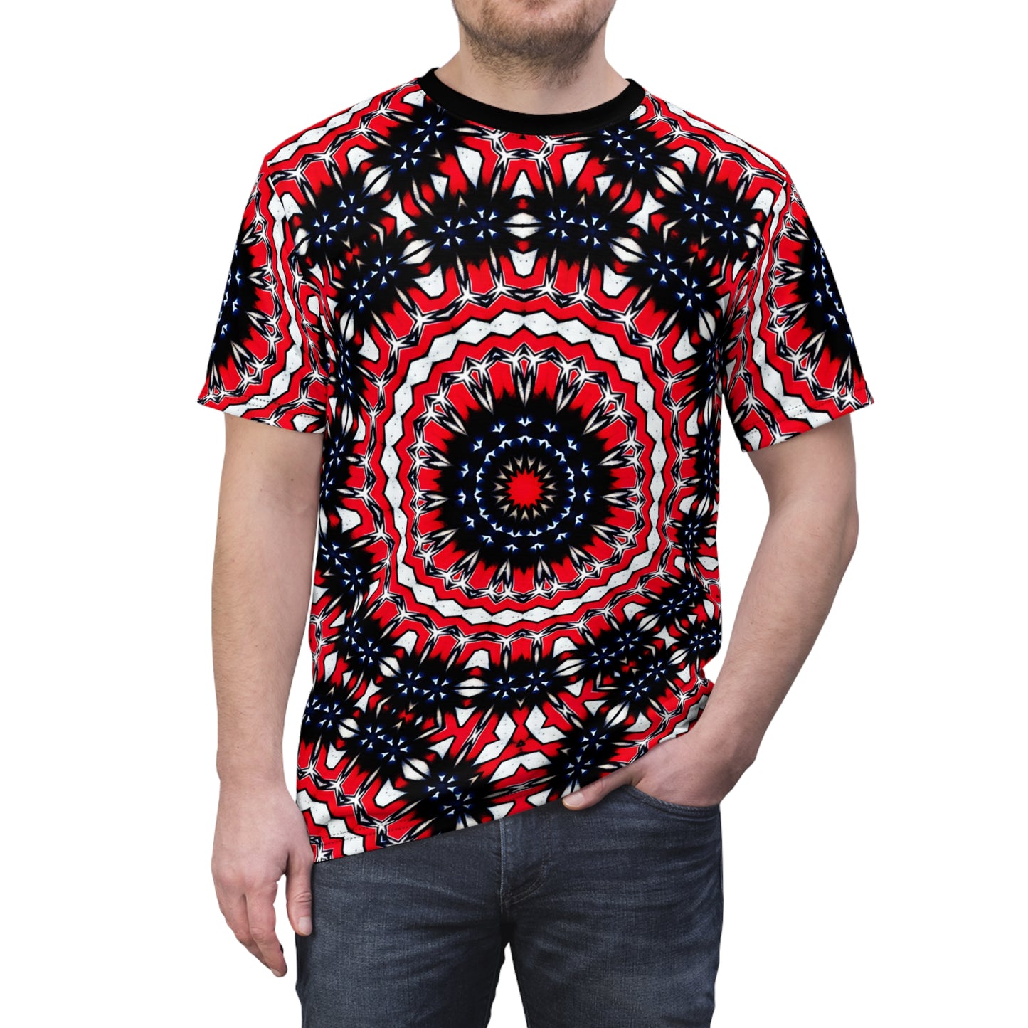 Men's Red, Black & White Psychedelic Pattern All-Over Print Shirt
