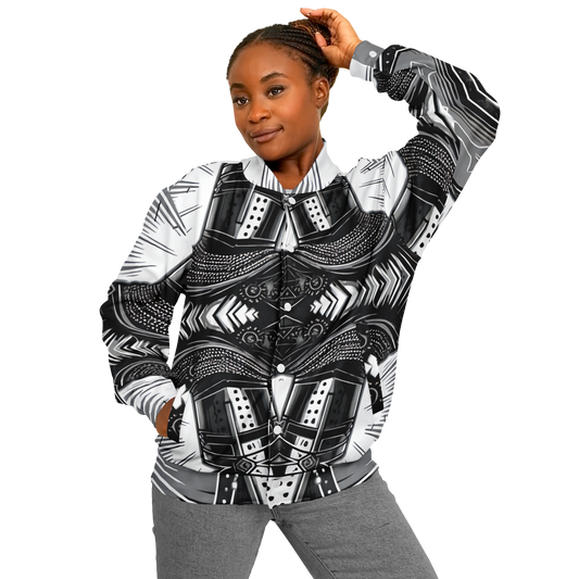 Women's Classic Black & White Geometric Pattern All Over Print Baseball Jacket