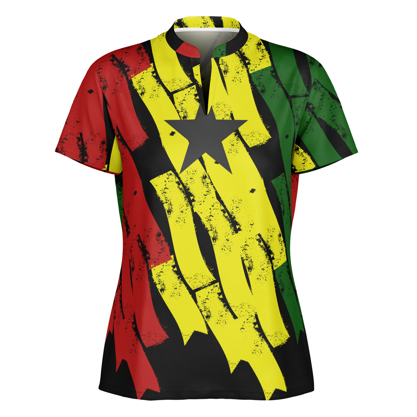 Women's Red Yellow Green Black Stars Polyester Stand Up Collar Polo Shirt