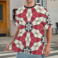 Men's Red & White Geometric Star Pattern All Over Print Cut & Sew Ribbed Collar T-Shirt