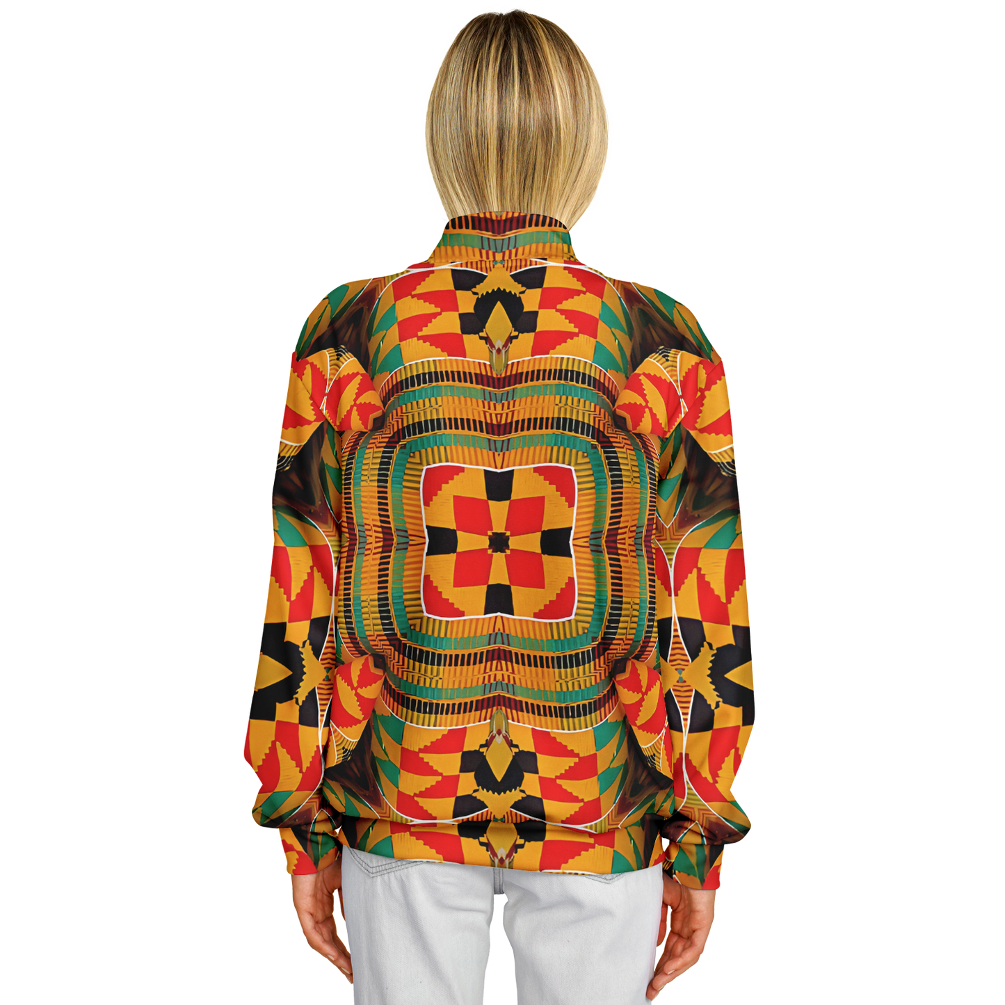 Women's Vibrant African Kente-Inspired Pattern All-Over Print Baseball Jacket