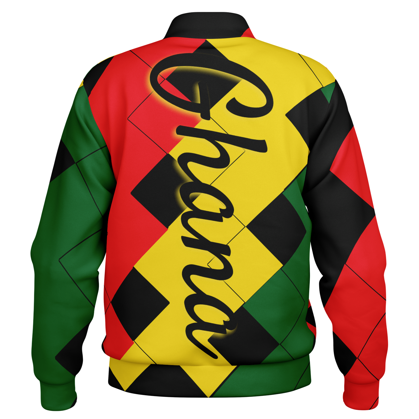 Men's Ghana Flag & Black Star Pattern All-Over Print Baseball Jacket
